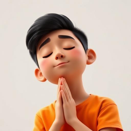 Animated Mexican teen boy praying with eyes closed